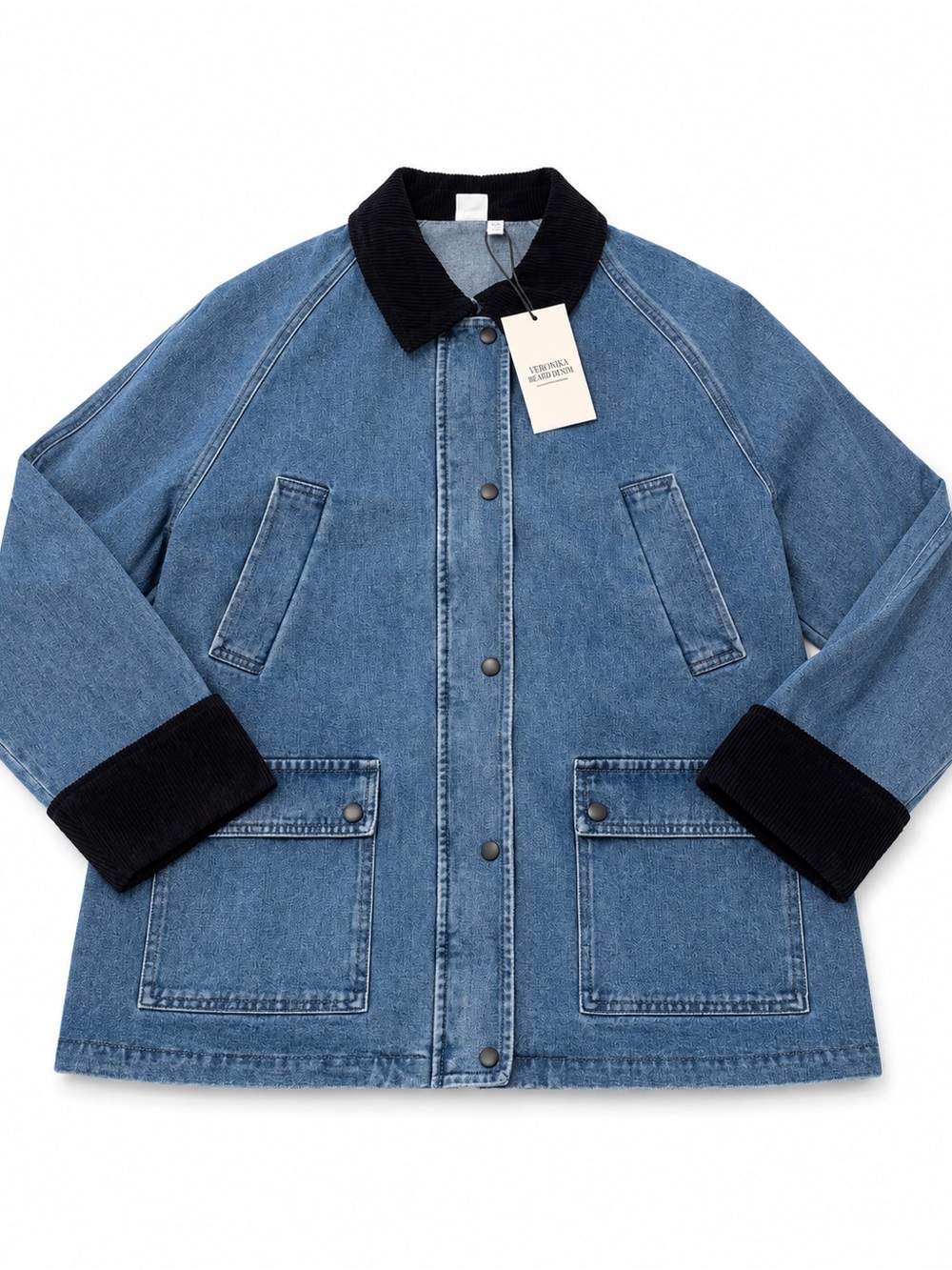 Vero Moda Blue Denim Jacket with Black Corduroy Collar and Cuffs